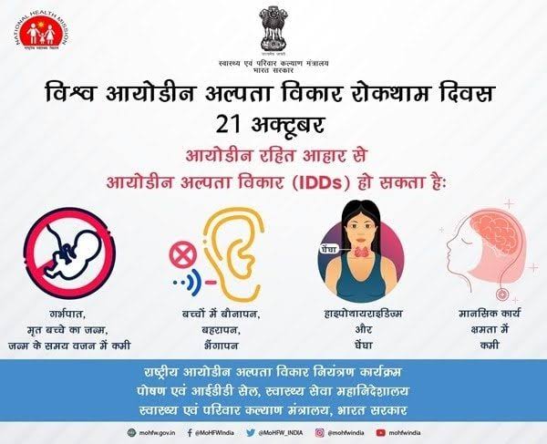 प्रदेश में 21 से 27 अक्टूबर तक मनाया जाएगा वैश्विक आयोडीन अल्पता विकार नियंत्रण दिवस