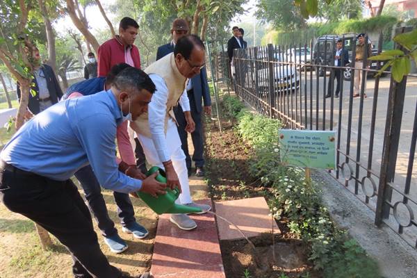 मुख्यमंत्री श्री चौहान ने नई दिल्ली में मध्यांचल भवन परिसर में रोपा आँवले का पौधा