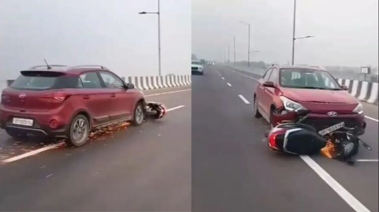 लखनऊ में कार सवार ने मारी स्कूटी को टक्कर, 1 KM तक घसीटता रहा, राहगीरों ने पकड़ा